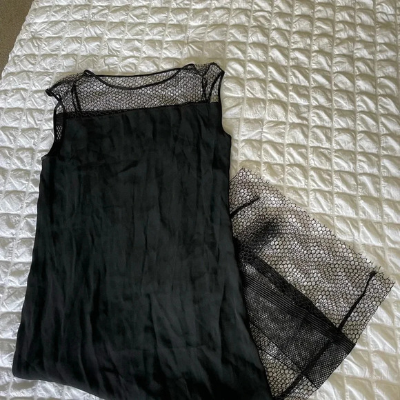 Helmut Lang black satin mesh lace trim midi dress - Picture 5 of 9